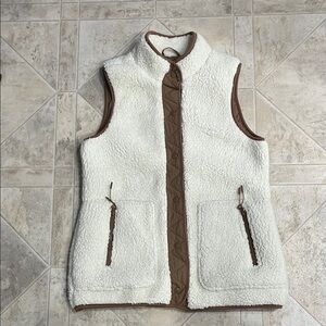 Maurices Women's Cream Sherpa Vest with Brown Trim